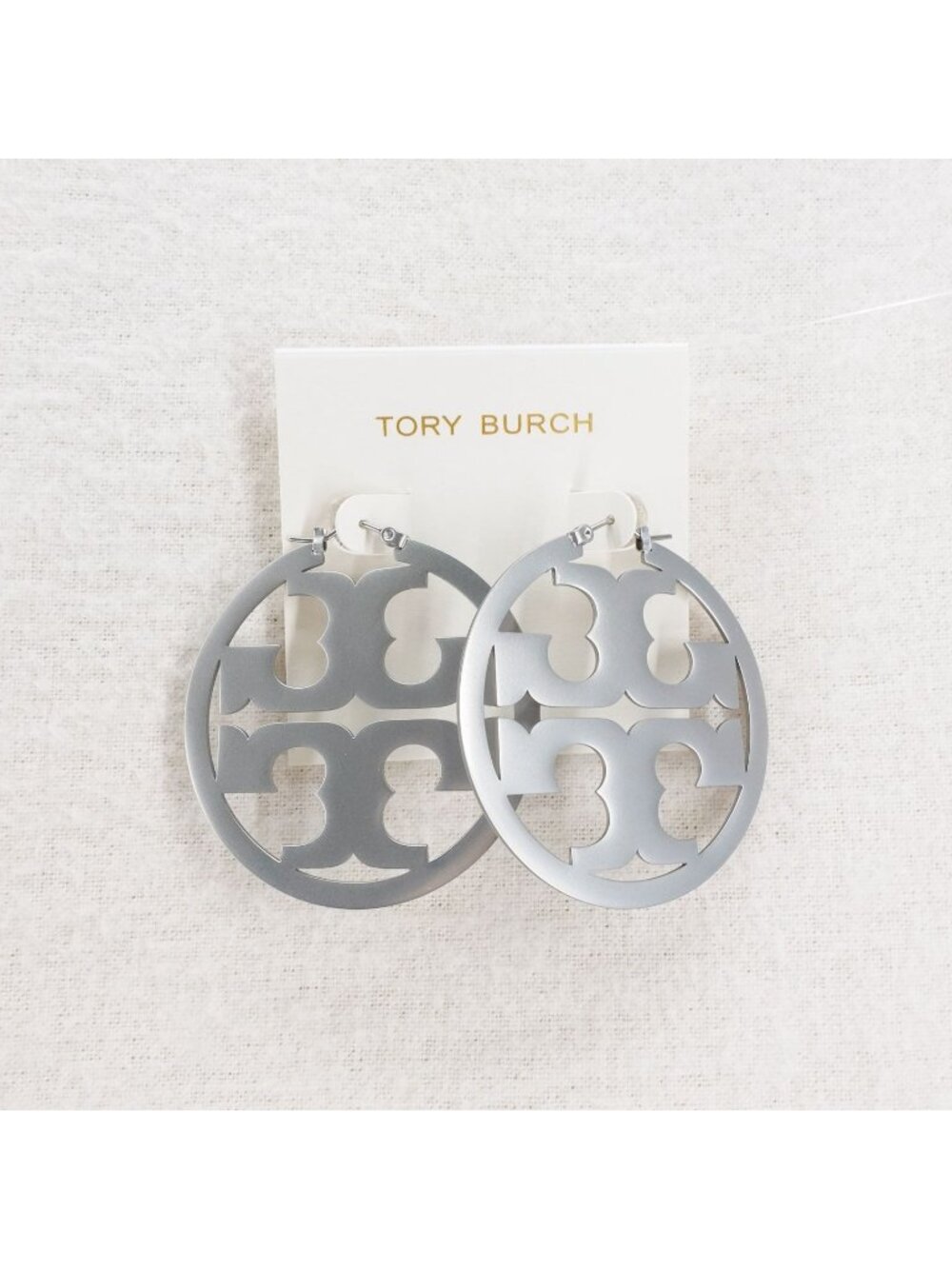 Tory Burch Miller Statement Logo Hoop Earrings Silver OS